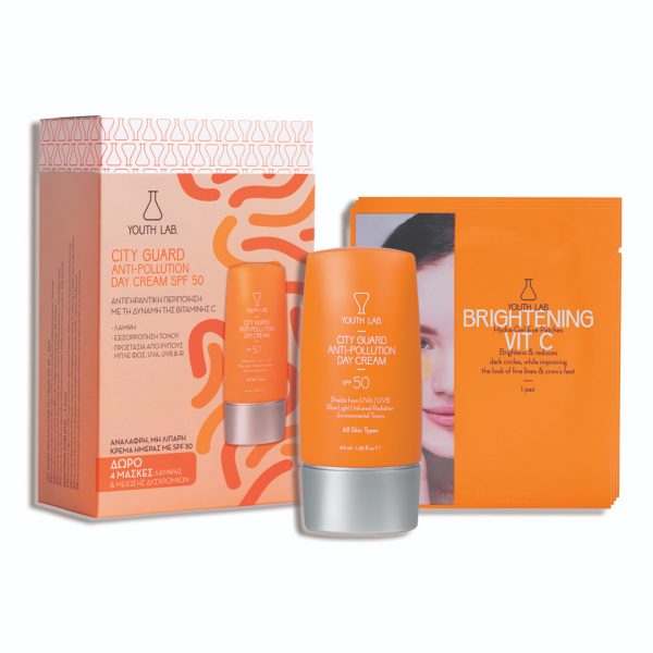 Youth Lab - City Guard Anti-Pollution Day Cream Λεπτόρρευστη Κρέμα Ημέρας με SPF50 40ml & Vit-C Brightening Boom Mask 4τμχ Youth Lab - City Guard Anti-Pollution Day Cream Λεπτόρρευστη Κρέμα Ημέρας με SPF50 40ml & Vit-C Brightening Boom Mask 4τμχ