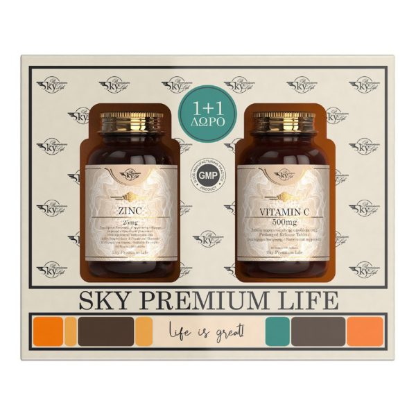 Sky Premium Life - Zinc 25mg 60 ταμπλέτες & Vitamin C 500mg 60 ταμπλέτες