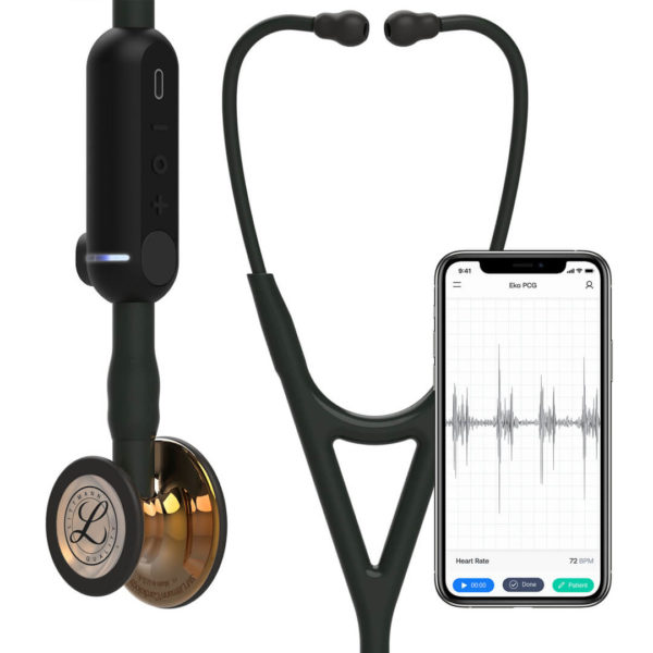 Cardiology IV - Littmann Littmann – CORE Digital Stethoscope, High Polish Copper Chestpiece, Black Tube, Stem and Headset, 69 cm, 8863