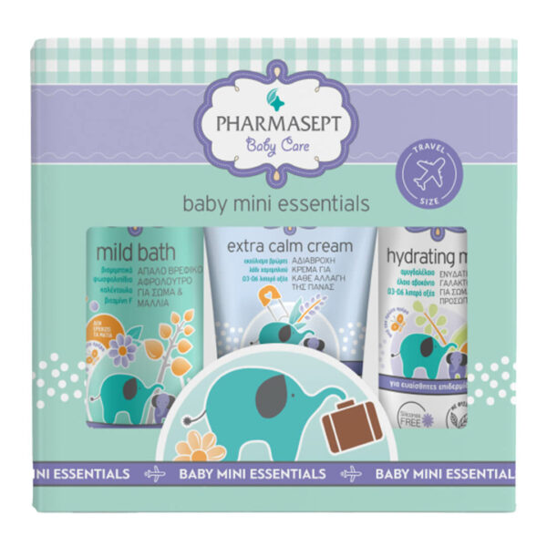 Σαμπουάν - Αφρόλουτρα Βρεφικά Pharmasept – Baby Care Mini Essentials Σετ Περιποίησης Βρέφους: Baby Care Mild Bath Βρεφικό Αφρόλουτρο 100mL & Baby Care Extra Calm Cream Βρεφική Κρέμα Eντατικής Προστασίας 40mL & Baby Care Hydrating Milk Βρεφικό ενυδατικό γαλάκτωμα 40mL