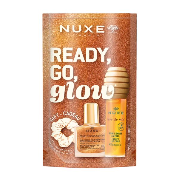 Nuxe - Promo Kit Glow on the Go Honey: Reve de Miel Gloss για Ενυδάτωση Χειλιών 10mL & Huile Prodigieuse Hp Classic Ξηρό Λάδι 10mL & Λαστιχάκι Μαλλιών
