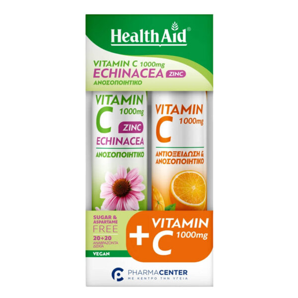 Health Aid - Promo Βιταμίνη C 1000mg με Εχινάκεια και Ψευδάργυρο & με Γεύση Πορτοκάλι 1+1 2x20 Αναβ. Δισκία