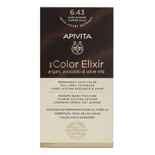 Apivita - My Color Elixir Μόνιμη Βαφή Μαλλιών Νο 6.43 Ξανθό Σκούρο Χάλκινο Μελί