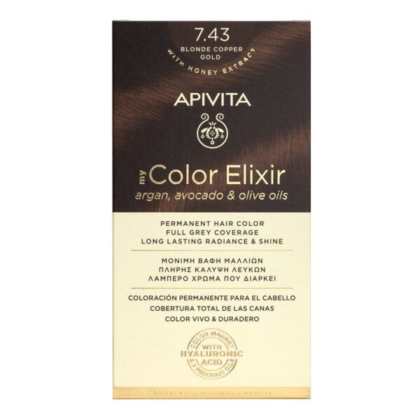 Apivita - My Color Elixir Μόνιμη Βαφή Μαλλιών Νο 7.43 Ξανθό Χάλκινο Μελί