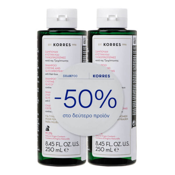 Korres - Promo (-50% on the 2nd Product) Κυστίνη + Γλυκοπρωτεΐνες Σαμπουάν Κατά Της Τριχόπτωσης Για Γυναίκες 2x250ml